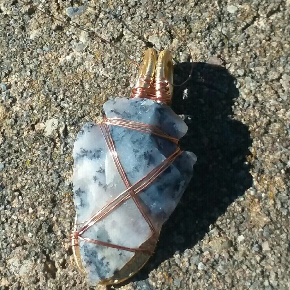 Blue flint arrowhead pendant